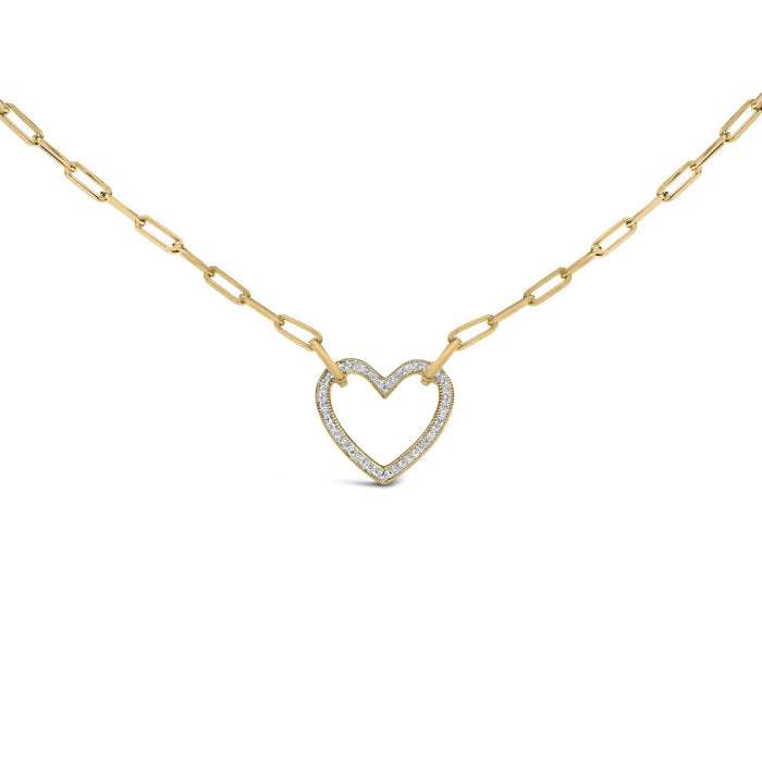 Collar con colgante de corazón y cadena paperclip con diamantes de 1/10 ct. p.t. en vermeil de oro, foto 1