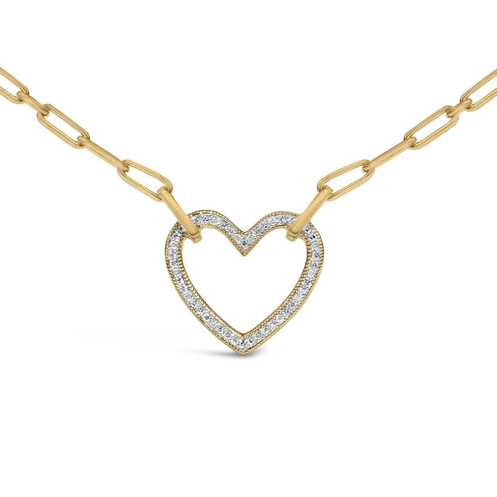 Collar con colgante de corazón y cadena paperclip con diamantes de 1/10 ct. p.t. en vermeil de oro, foto 2