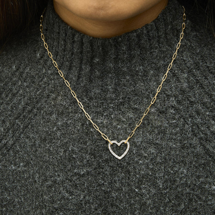 Collar con colgante de corazón y cadena paperclip con diamantes de 1/10 ct. p.t. en vermeil de oro, foto 3