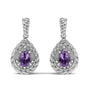 Aretes colgantes de gota con amatista talla pera y detalle de diamante en plata de ley, foto 1