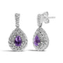 Aretes colgantes de gota con amatista talla pera y detalle de diamante en plata de ley, foto 2