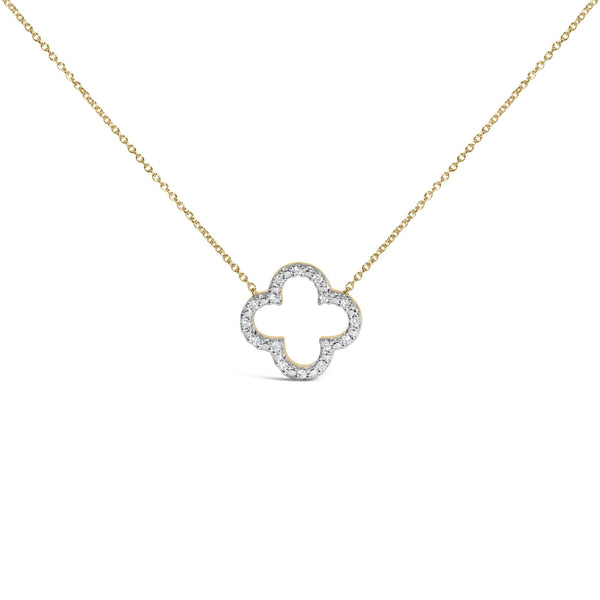 1/10 Ct. T.W. Diamond Clover Pendant Necklace in Gold Vermeil, photo 1
