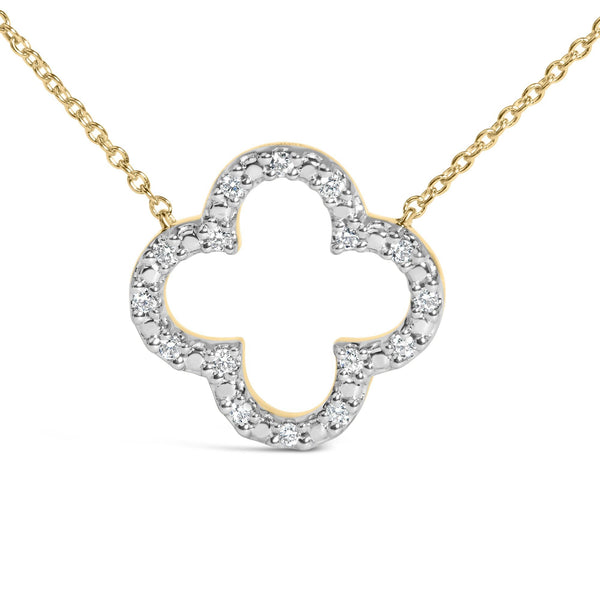 1/10 Ct. T.W. Diamond Clover Pendant Necklace in Gold Vermeil, photo 2