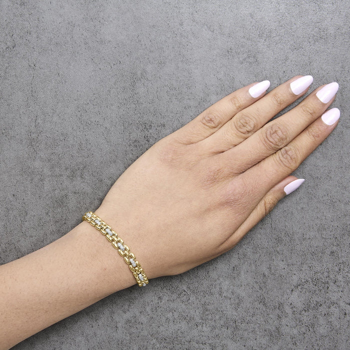 Pulsera de eslabones de pantera con diamantes de 1/7 ct. p.t. en vermeil de oro, foto 3