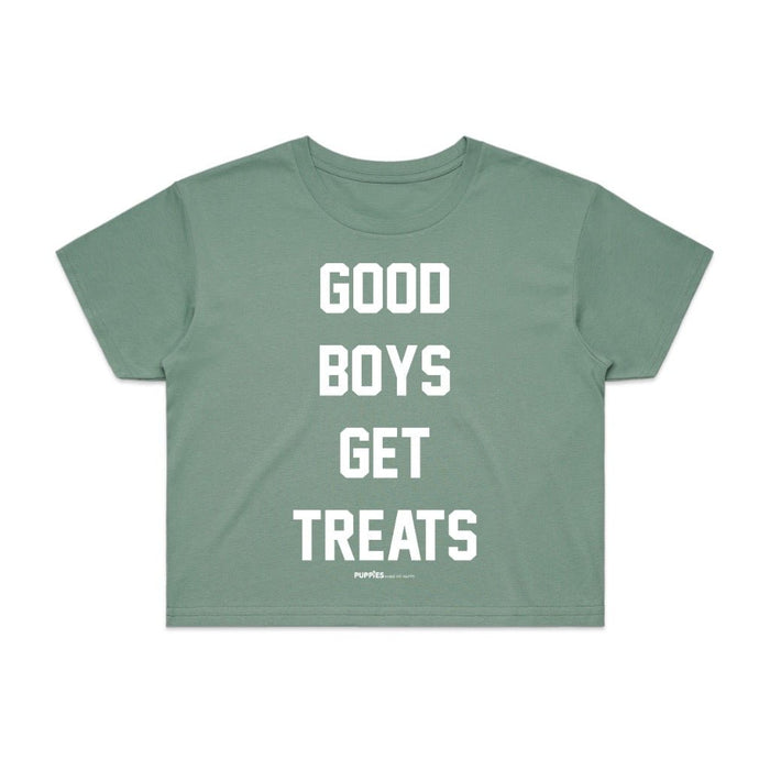 Good Boys Get Treats Crop Tee in sage