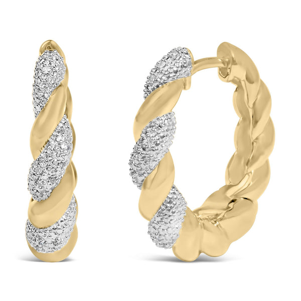1/10 Ct. T.W. Diamond Bold Rope Hoop Earrings in Gold Vermeil, photo 2