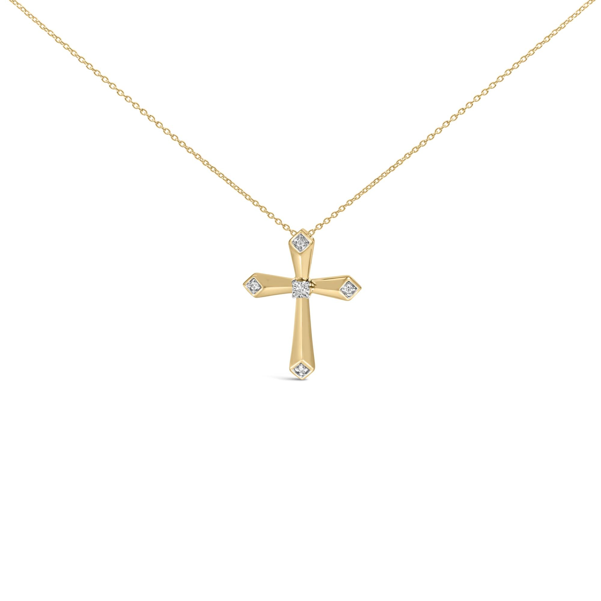 Collar con colgante de cruz de brazos ahusados y biselados con detalle de diamante en vermeil de oro, foto 1