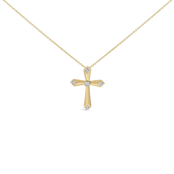 Diamond Accent Tapered Beveled Cross Pendant Necklace in Gold Vermeil, photo 1