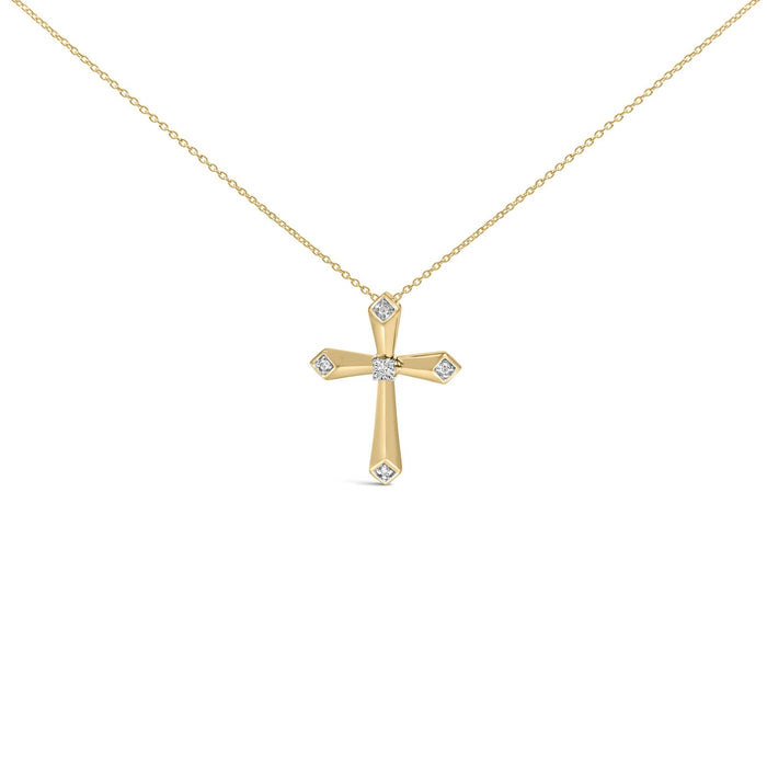 Collar con colgante de cruz de brazos ahusados y biselados con detalle de diamante en vermeil de oro, foto 1
