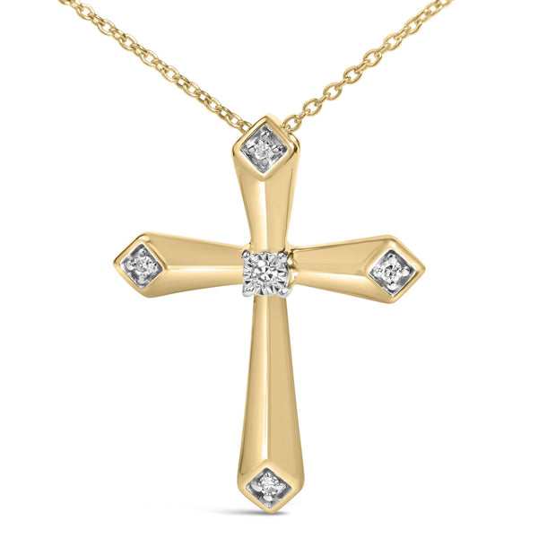 Diamond Accent Tapered Beveled Cross Pendant Necklace in Gold Vermeil, photo 2