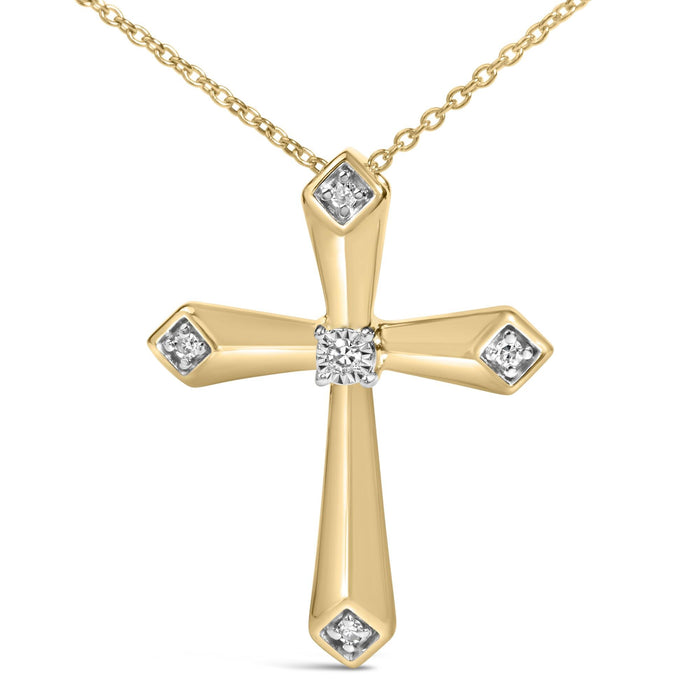 Collar con colgante de cruz de brazos ahusados y biselados con detalle de diamante en vermeil de oro, foto 2