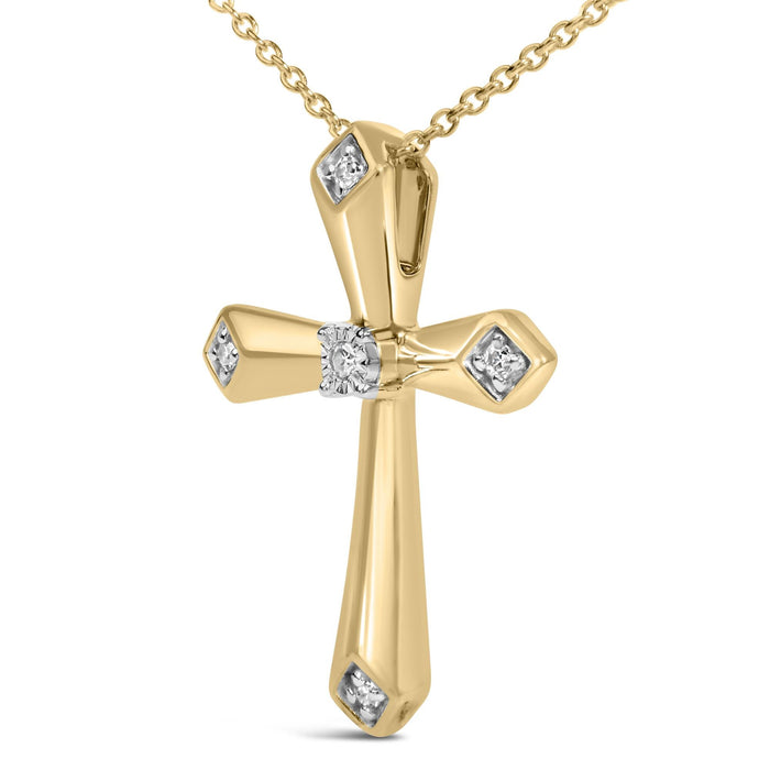 Collar con colgante de cruz de brazos ahusados y biselados con detalle de diamante en vermeil de oro, foto 4