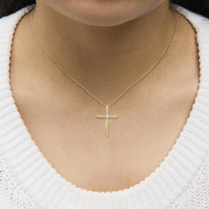 Diamond Accent Tapered Cross Pendant Necklace in Gold Vermeil, photo 3
