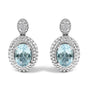 Aretes de botón colgantes con detalle de diamante, topacio azul ovalado y halo de cuentas en plata de ley, foto 1