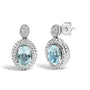 Aretes de botón colgantes con detalle de diamante, topacio azul ovalado y halo de cuentas en plata de ley, foto 2