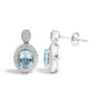 Aretes de botón colgantes con detalle de diamante, topacio azul ovalado y halo de cuentas en plata de ley, foto 4