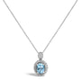 Collar con colgante de topacio azul ovalado y detalle de diamante con halo de cuentas en plata de ley, foto 1
