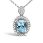 Collar con colgante de topacio azul ovalado y detalle de diamante con halo de cuentas en plata de ley, foto 2