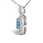 Collar con colgante de topacio azul ovalado y detalle de diamante con halo de cuentas en plata de ley, foto 4