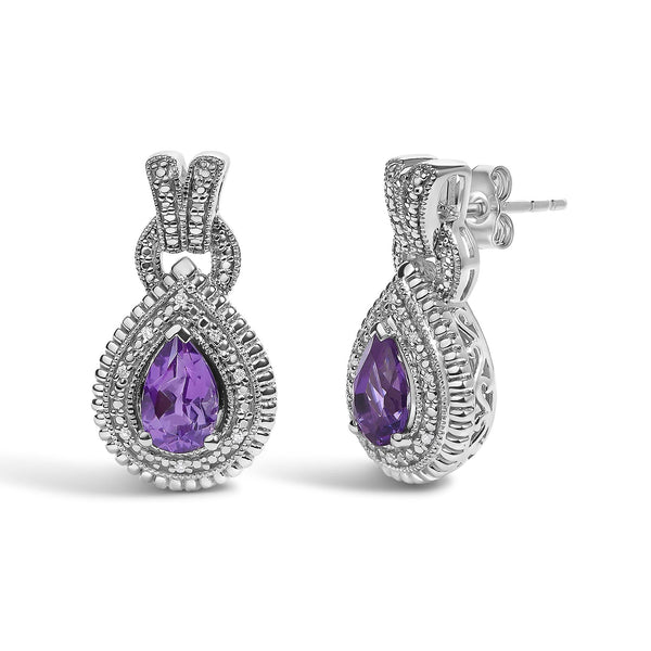 Pear-Cut Amethyst and Diamond Accent Teardrop Stud Earrings in Sterling Silver, photo 2