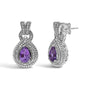 Aretes de botón de gota con amatista talla pera y detalle de diamante en plata de ley, foto 2