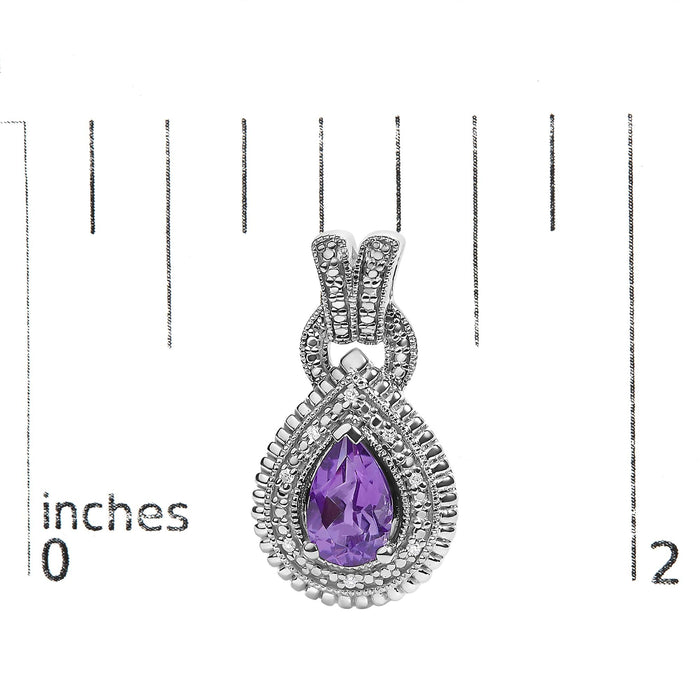Aretes de botón de gota con amatista talla pera y detalle de diamante en plata de ley, foto 5