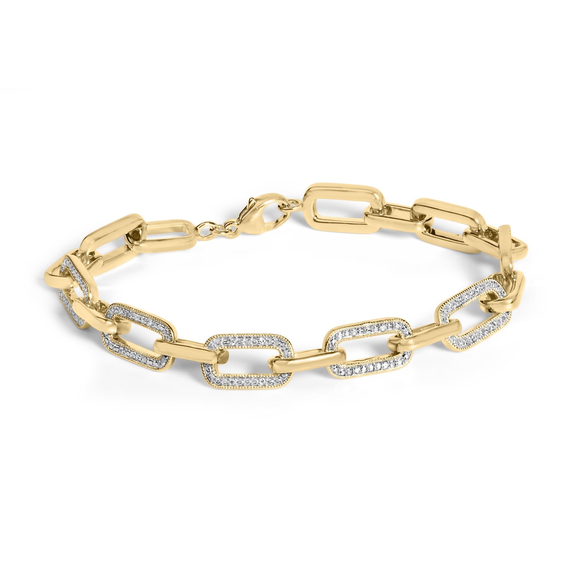 Pulsera de eslabones paperclip gruesos con diamantes de 1/10 ct. p.t. en vermeil de oro, foto 1