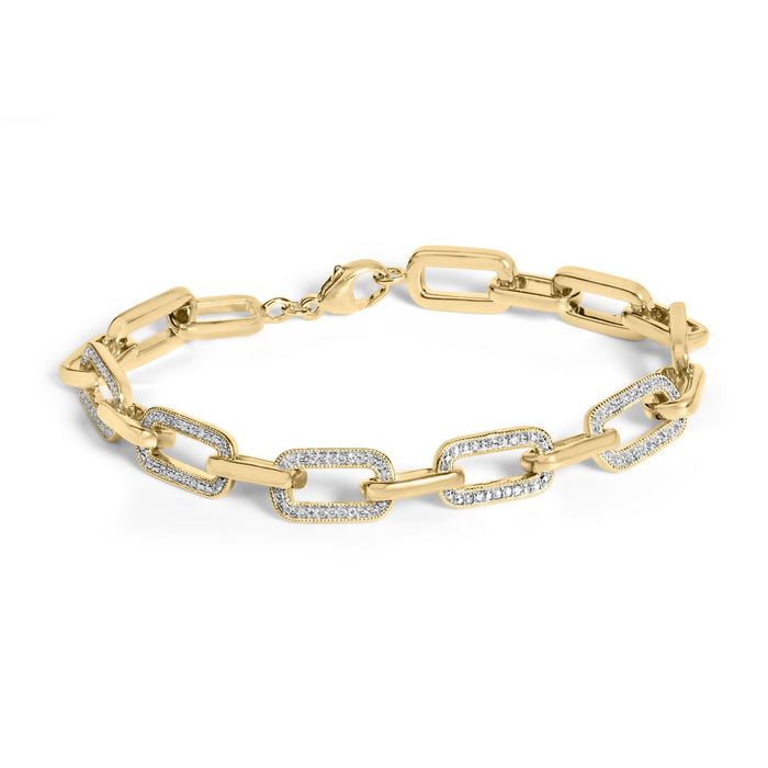 Pulsera de eslabones paperclip gruesos con diamantes de 1/10 ct. p.t. en vermeil de oro, foto 1