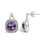 Cushion-Cut Amethyst and Diamond Accent Halo Drop Earrings in Sterling Silver, photo 4