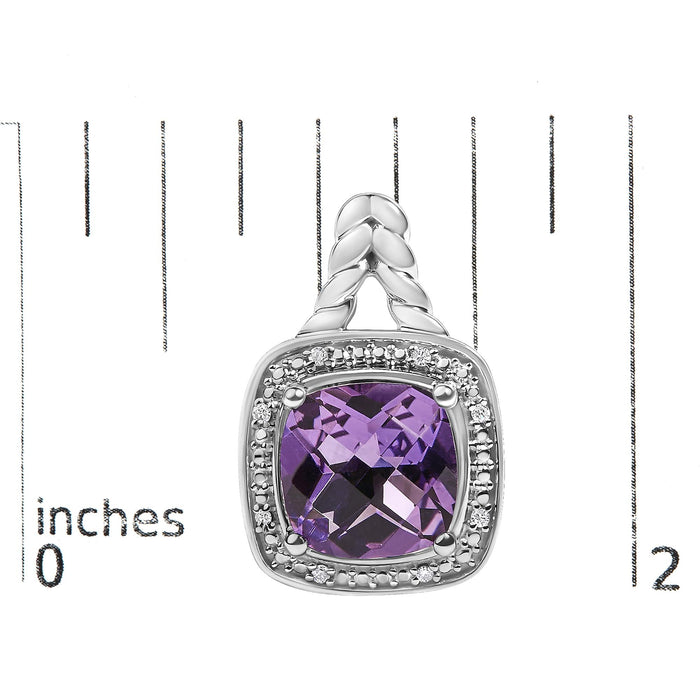 Cushion-Cut Amethyst and Diamond Accent Halo Drop Earrings in Sterling Silver, photo 5