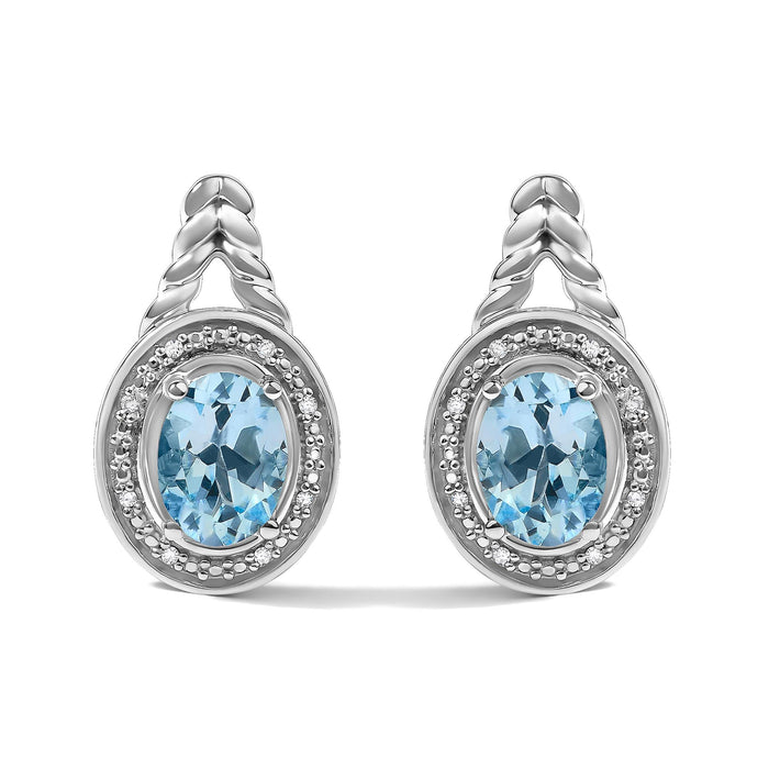Oval Blue Topaz and Diamond Accent Twist and Halo Drop Earrings in Sterling Silver, photo 1
