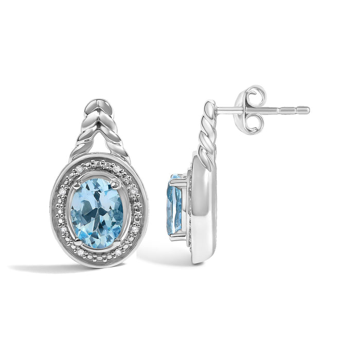 Oval Blue Topaz and Diamond Accent Twist and Halo Drop Earrings in Sterling Silver, photo 4