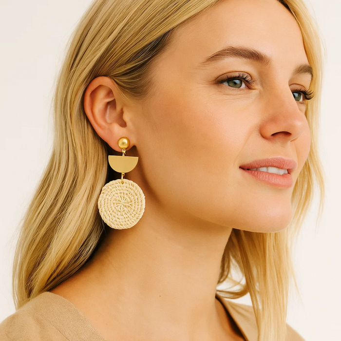 Rattan Straw Weave Circle Drop Earrings, photo 3