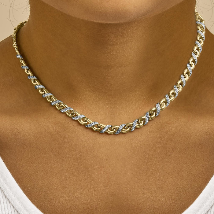 Collar con colgante Riviera llamativo con diamantes de 1 ct. p.t. en oro amarillo de 10K, foto 3
