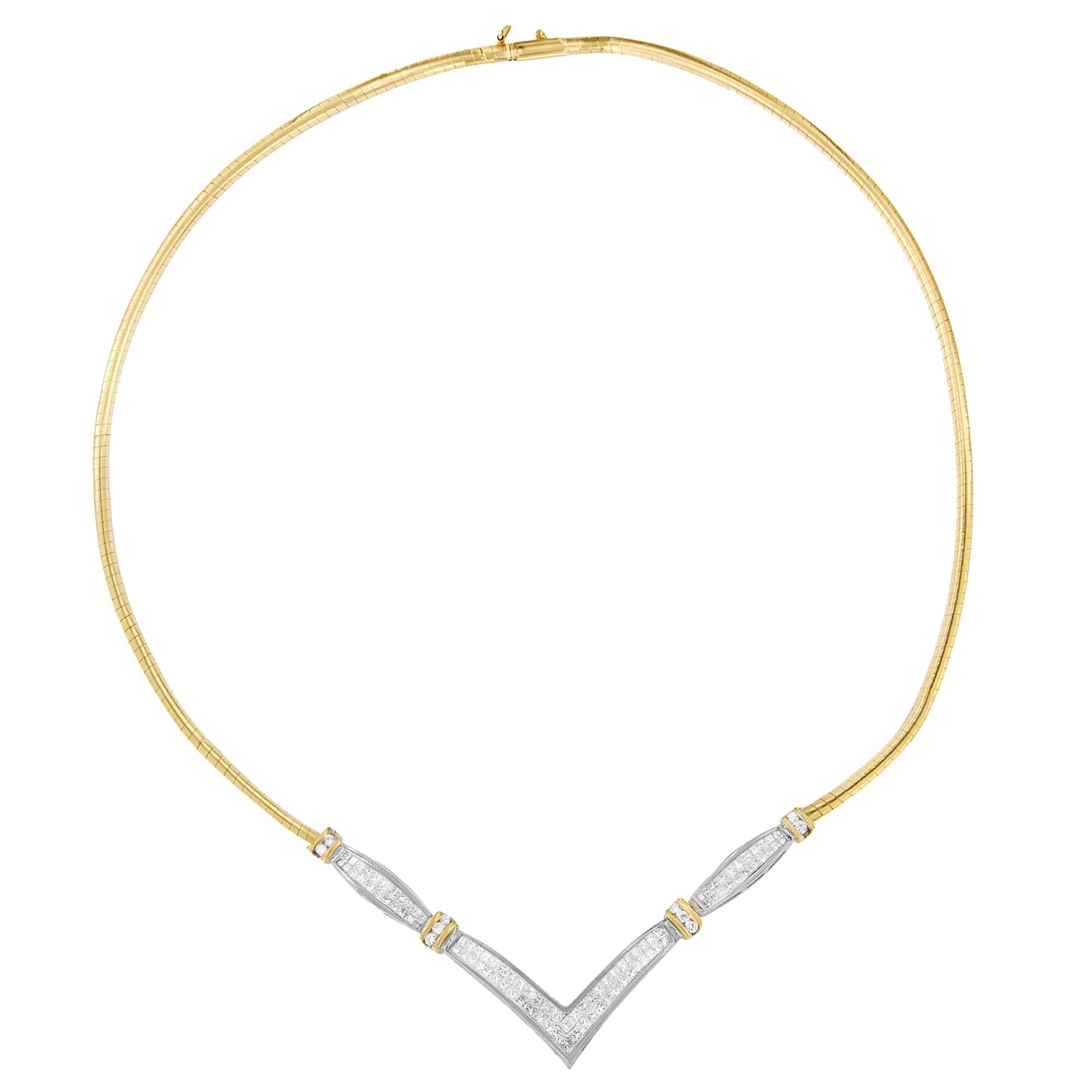 2 Ct. T.W. Round and Princess-Cut Diamond 'V' Shape Statement Necklace in 14K Yellow and White Gold, photo 1