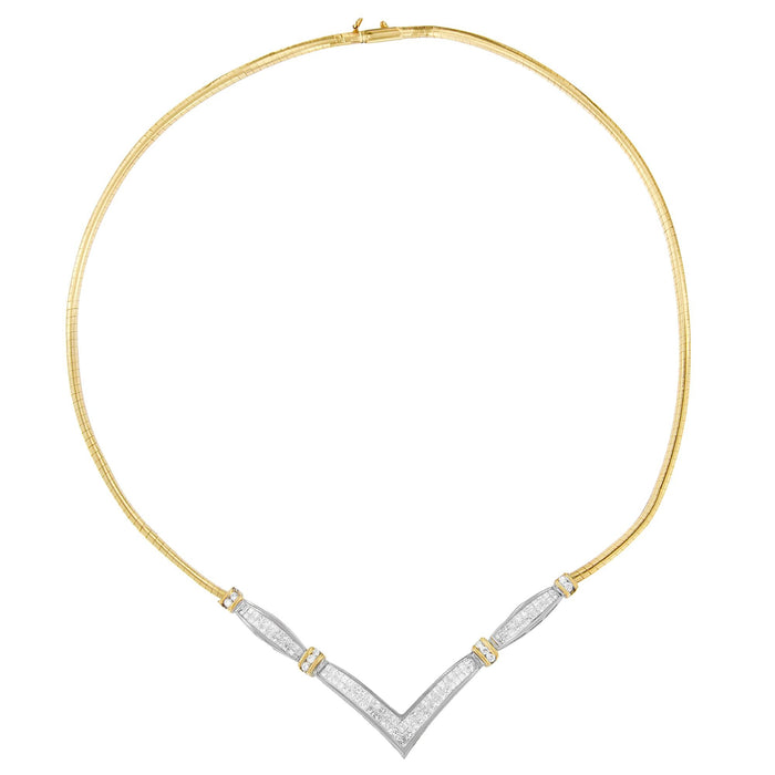 2 Ct. T.W. Round and Princess-Cut Diamond 'V' Shape Statement Necklace in 14K Yellow and White Gold, photo 1
