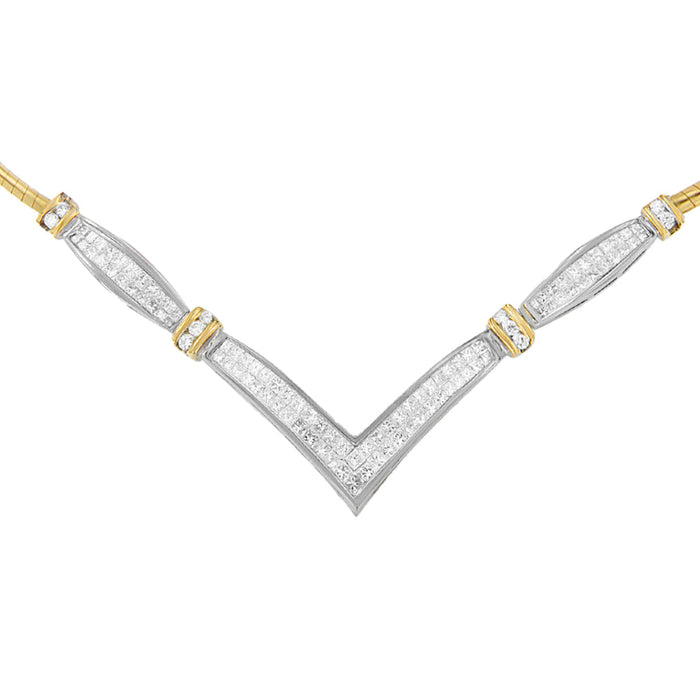 2 Ct. T.W. Round and Princess-Cut Diamond 'V' Shape Statement Necklace in 14K Yellow and White Gold, photo 2
