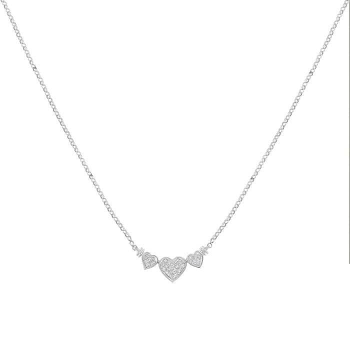 Collar con colgante de tres corazones con diamantes talla princesa de 1 ct. p.t. en oro blanco de 14K, foto 2