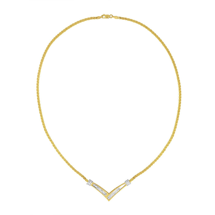 Collar de cadena Franco en forma de V de canal con diamantes de 1/2 ct. p.t. en oro amarillo y blanco de 10K, foto 2