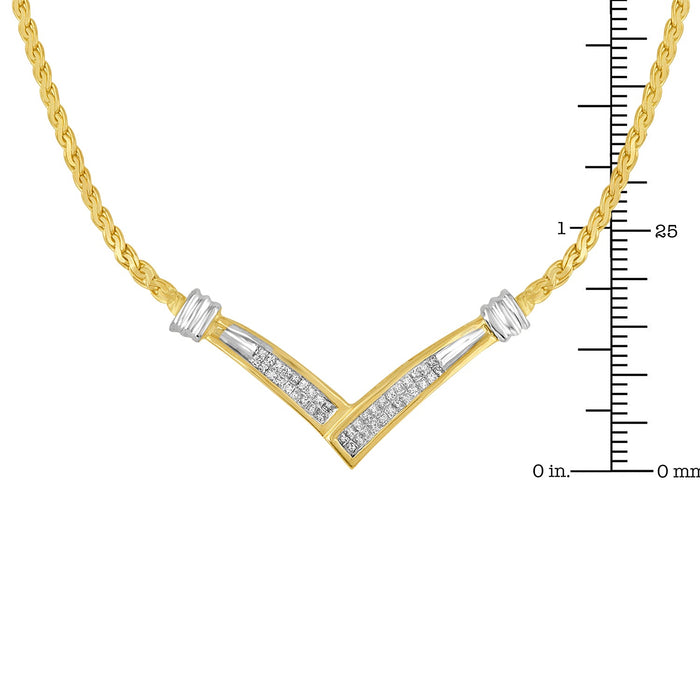 Collar de cadena Franco en forma de V de canal con diamantes de 1/2 ct. p.t. en oro amarillo y blanco de 10K, foto 6