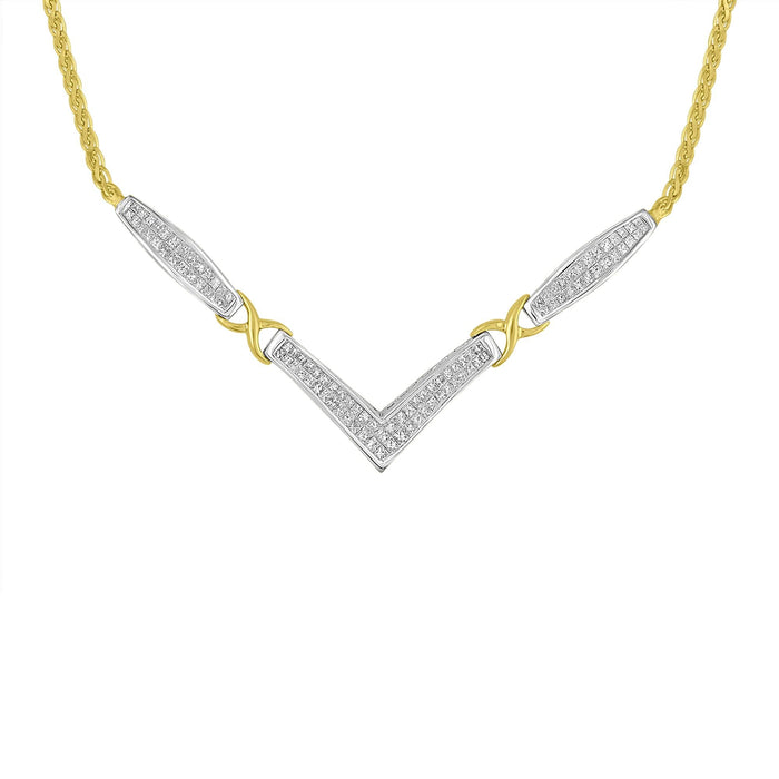 2 Ct. T.W. Princess-Cut Diamond Flared and X-Station V Shaped Franco Chain Statement Necklace in 14K Yellow and White Gold, photo 1