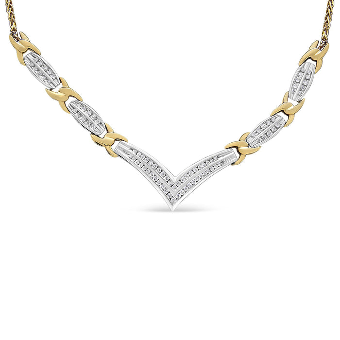1 Ct. T.W. Round and Princess-Cut Diamond V Shape Statement Necklace in 10K Yellow and White Gold, photo 2