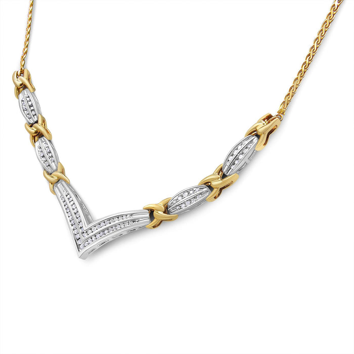 1 Ct. T.W. Round and Princess-Cut Diamond V Shape Statement Necklace in 10K Yellow and White Gold, photo 1
