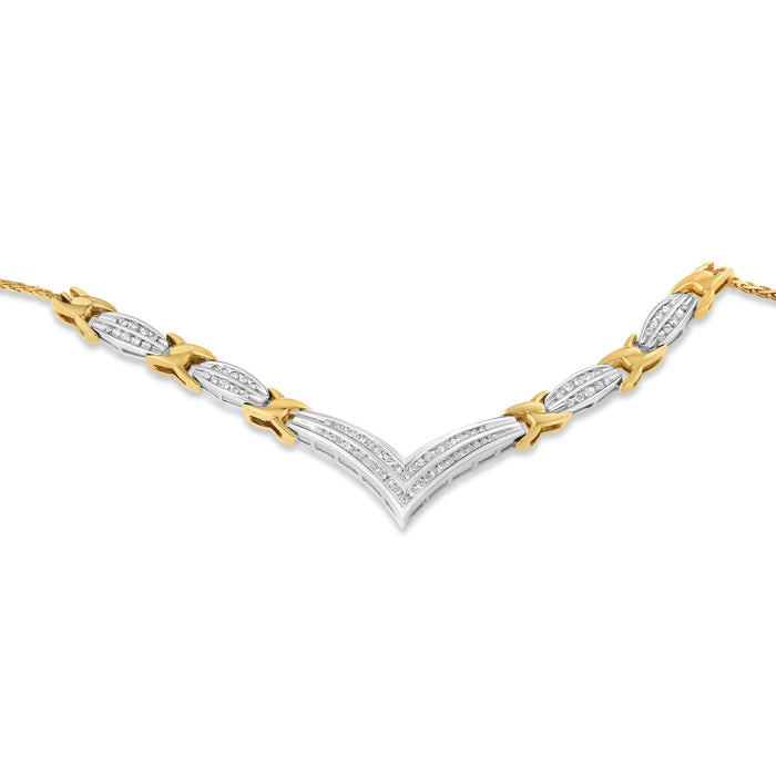 1 Ct. T.W. Round and Princess-Cut Diamond V Shape Statement Necklace in 10K Yellow and White Gold, photo 4