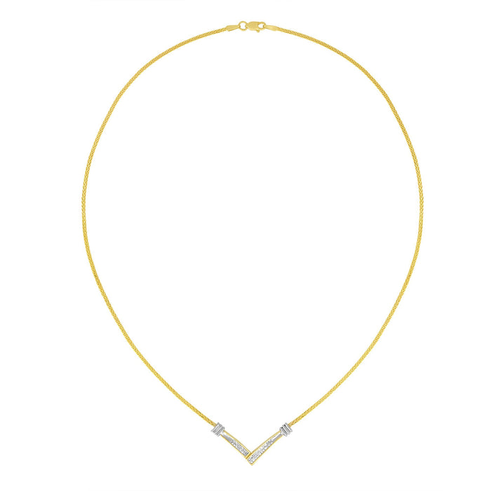 Collar con colgante en forma de V de canal con diamantes de 1/4 ct. p.t. en oro amarillo y blanco de 14K, foto 2