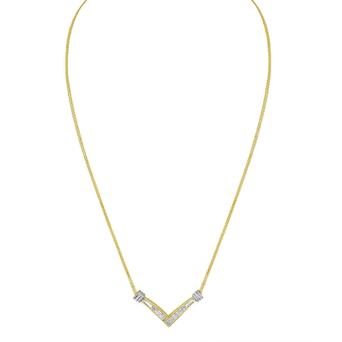 Collar con colgante en forma de V de canal con diamantes de 1/4 ct. p.t. en oro amarillo y blanco de 14K, foto 4