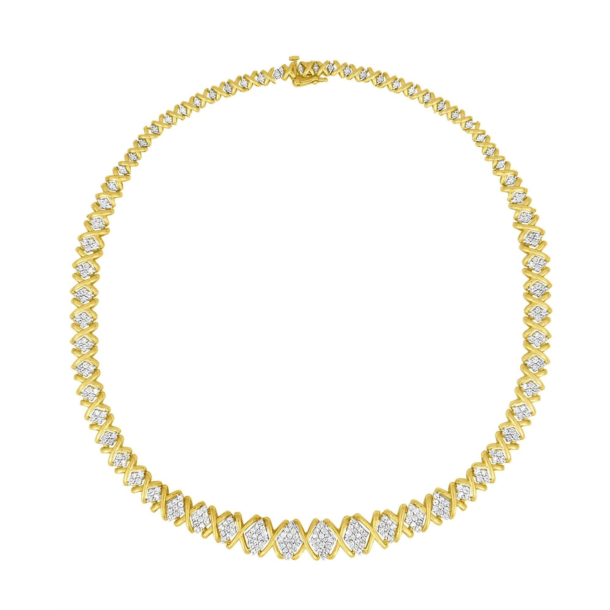 Collar Riviera graduado con diamantes talla redonda brillante de 4 ct. p.t. en oro amarillo de 10K, foto 1