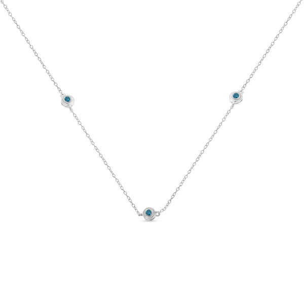 1/2 Ct. T.W. Treated Blue Color Diamond Station Necklace in Sterling Silver, photo 2