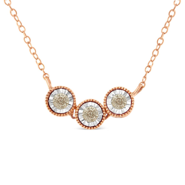 1/4 Ct. T.W. Miracle-Set Champagne Diamond Triple Circle Necklace in 10K Rose and White Gold-Plated Sterling Silver, photo 1