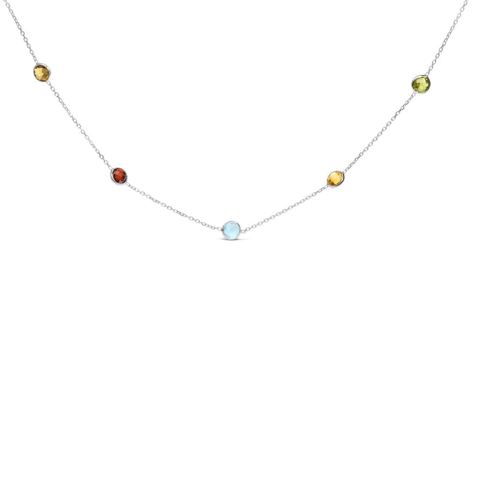 Collar ajustable de 7 estaciones de bisel con piedras preciosas mixtas creadas en laboratorio en oro blanco de 14K, foto 1